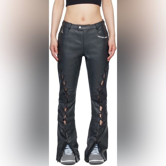 JORDAN X TRAVIS SCOTT CACTUS JACK LACE UP LEATHER PANTS DARK SMOKE GREY NWT 14 - Picture 2 of 8